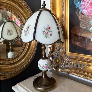 Vintage Noritake Porcelain Floral And Brass Table Lamp